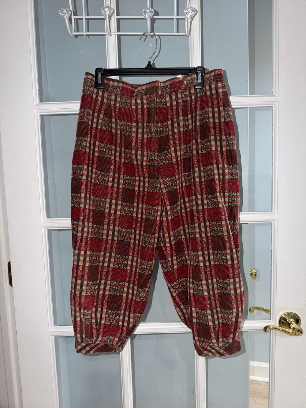 Vtg Golf Knickers Mens Plaid Knee Pants Red Tan Corduroy Handmade Sz M (See)